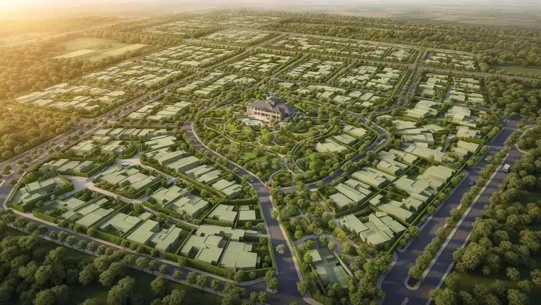 Aerial master plan render of the AYORA managed community
